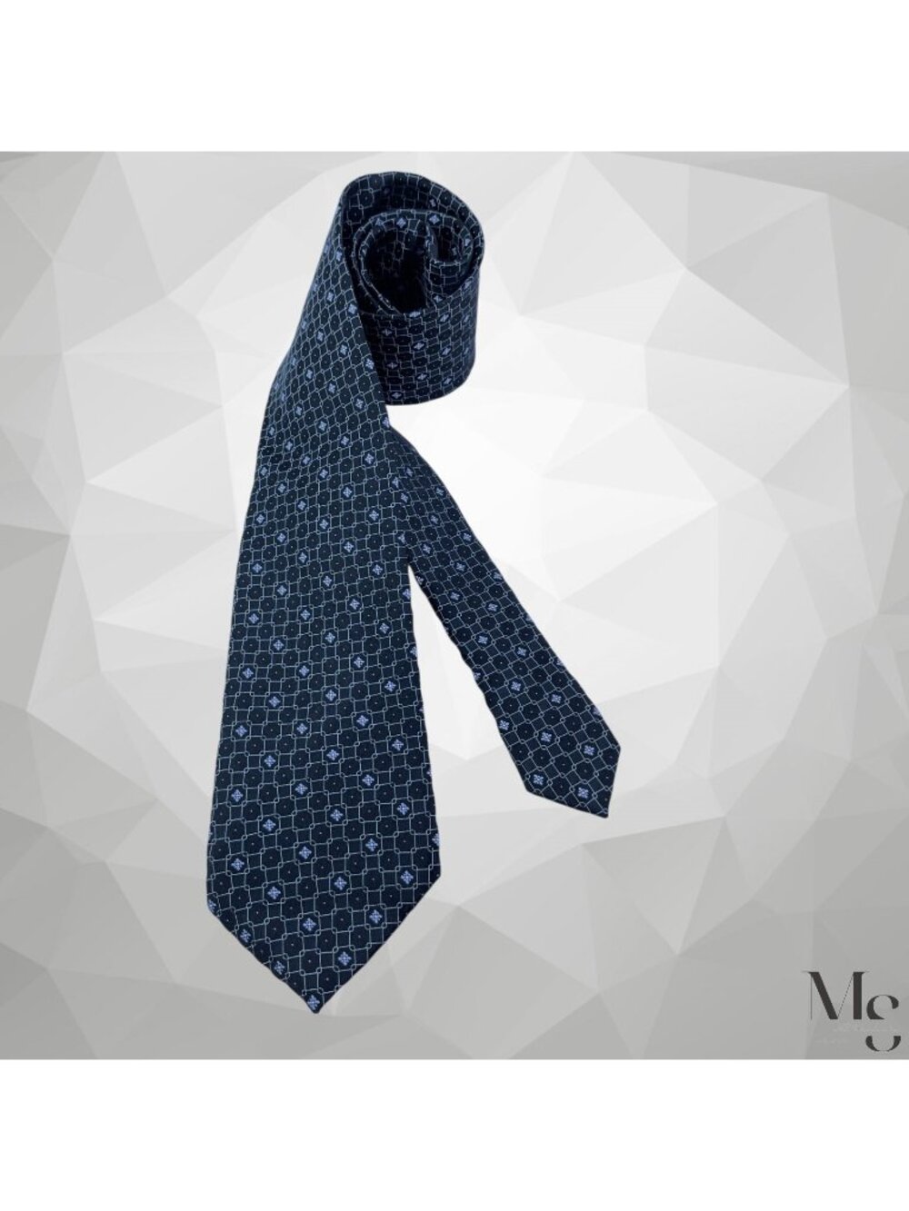 CANALI Men’s Gray Silk Tie Geometric Square Micro Pattern Made In Italy EX CD